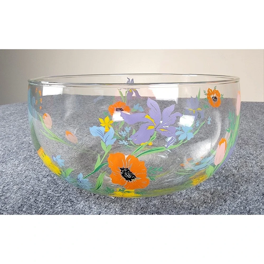Vintage MCM Dorothy Thorpe Spring Flowers Glass Punch‎ Decor Bowl Easter